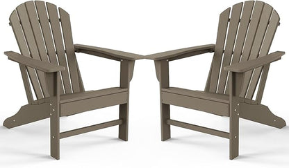 Farmhouse Adirondack Chair Set of 2, Poly Lumber Patio Chairs, Pre-Assembled Weather Resistant Outdoor Chairs for Pool, Deck, Backyard, Garden, Fire Pit Seating, Weather Wood