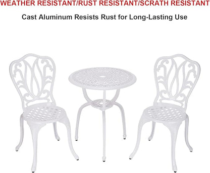 3 Piece Bistro Set,Outdoor Patio Set,Anti-Rust Cast Aluminum Bistro Table Set for Park Yard Front Porch Furniture(New White)…