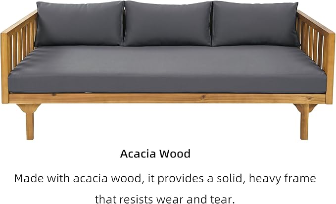 Merax Outdoor 3 Seater Daybed, Acacia Wood Day Bed Couch Sofa with Cushions for Patio Backyard, Garden - Photo 3