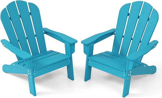 Costzon Adirondack Chair Set of 2, All-Weather HDPE Patio Chair with Armrests, Fire Pit Chair for Ages 3-8, Outdoor Patio Lounge Chair for Garden, Lawn, Backyard (2, Turquoise)