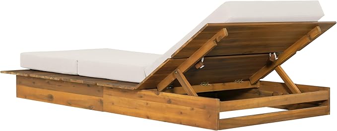 Christopher Knight Home Bard Patio Chaise Lounge Chair Outdoor, Acacia Wood Poolside Sun Lounger with 3-Folds Cushion - Photo 10