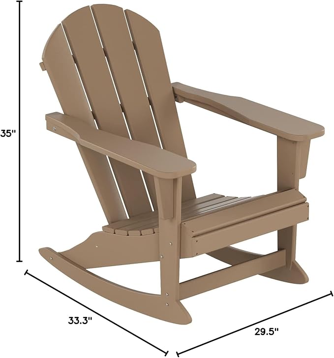 WestinTrends Malibu Outdoor/Patio Poly Adirondack Rocking Chair, Weathered Wood