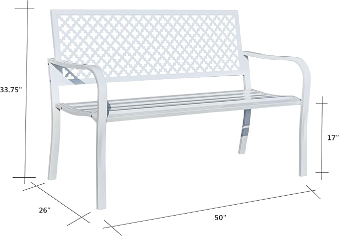 Hi-Line Gift Ltd. Winter Wonderland- White All-Steel Garden Bench for Relaxation