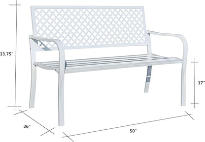 Hi-Line Gift Ltd. Winter Wonderland- White All-Steel Garden Bench for Relaxation