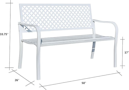 Hi-Line Gift Ltd. Winter Wonderland- White All-Steel Garden Bench for Relaxation