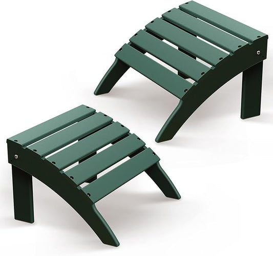 BRIOPAWS Adirondack Ottomans | Folding | Set of 2 | HDPE Plastic | Forest Outdoor Foot Rest | All Weather | Patio Footrest for Adirondack Chair | Foot Stool for Deck Porch | 19.7W x 18.5L x 13H Inch