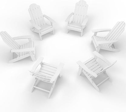 MXIMU Folding Adirondack Chair for Outdoor: Easy to Assemble and Comfortable Adirondack Chairs Set of 6 - All Weather Composite Plastic Chair for Outside Fire Pit Patio Lawn Garden Backyard Use(White)