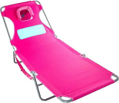Ostrich Comfort Lounger Face Down Sunbathing Chaise Lounge Beach Chair with 3-Position Folding for Outdoor Camping, Pool, and Beach, Pink (2 Pack)