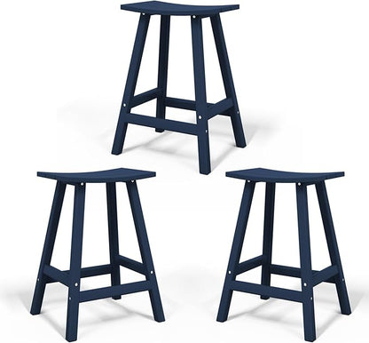 Costaelm All-Weather Bar Stools Set of 3, 24" Height Outdoor Bar Stools, Adirondack Poly Patio Bar Stool for Patio, Deck, Kitchen Counter and Garden, Navy Blue
