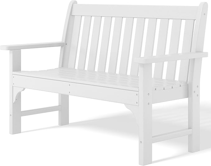 Costaelm Garden Bench, Farmhouse Park Front Porch for Entryway Bench Outdoor Seating Low Bench Patio Bench Outside/Indoor, White