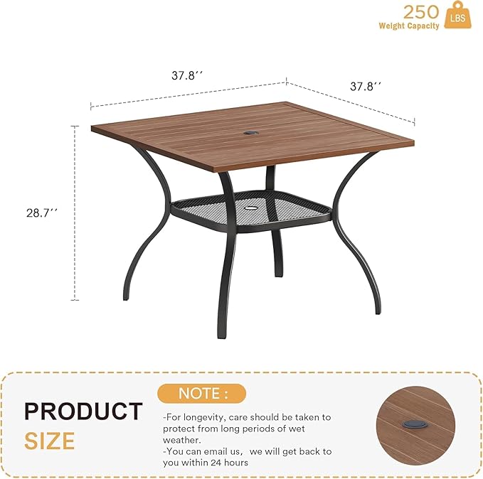 VICLLAX 37.8" Square Outdoor Patio Table, All Weather Metal Outdoor Dining Table for Lawn Garden - Photo 3