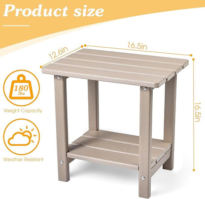 Adirondack Outdoor Side Table, 2-Tier Sturdy Patio End Table Weather Resistant, 16.5" Solid Side Table for Patio, Pool, Porch(Grayish Brown)