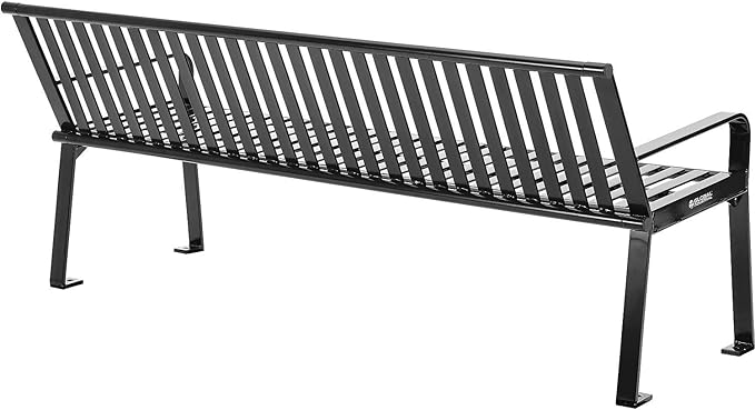 Global Industrial 6 ft. Outdoor Heavy-Duty Portable Park Bench with Back, Vertical Steel Slat, Corrosion-Resistant Black Powder Coat Finish, Unassembled