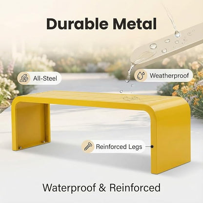 Garden Bench Backless, Patio Benches for Outdoors 100/120/150/180 Cm Outside Bench Seat Iron Steel Frame, Weatherproof Park Benches for Entryway Lawn Yard Balcony Decor(Blue,100 cm/39.37 in)