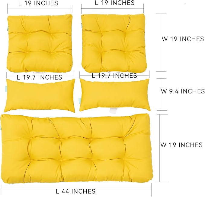 QILLOWAY Outdoor Patio Wicker Seat Cushions Group Loveseat/Two U-Shape/Two Lumbar Pillows for Patio Furniture - Photo 2