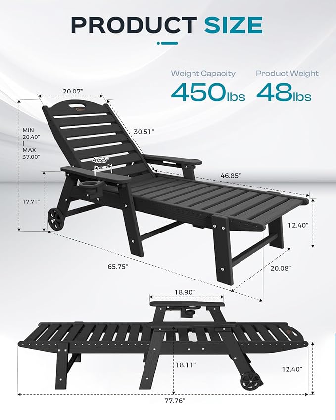 Outdoor Lounge Chair Set of 4, All Weather Patio Chaise Lounge Chair for Outside - Photo 3