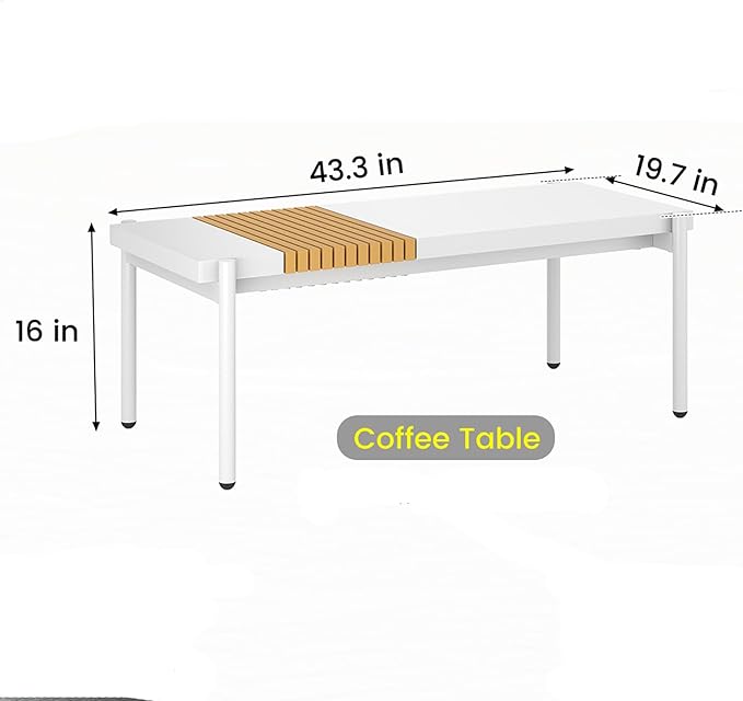 Sundale Outdoor Modern Metal Outdoor Coffee Table with Slatted Wood-Look Tabletop Design - Photo 2