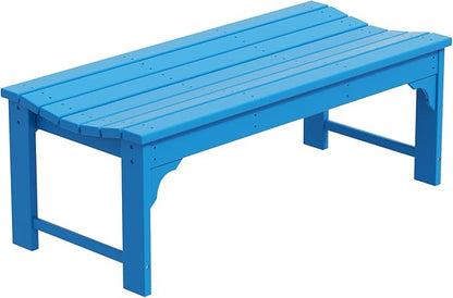 WO Home Furniture Outdoor 46" Backless HDPE Adirondack Bench, Poly Lumber Seat for Patio, Backyard, Balcony, All Weather Resistant with UV Protection, Pacific Blue