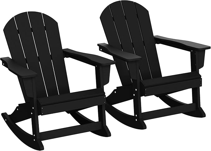 WestinTrends Malibu 2 Piece Set Outdoor/Patio Poly Adirondack Rocking Chairs (2 Seater), Black