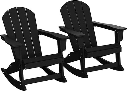 WestinTrends Malibu 2 Piece Set Outdoor/Patio Poly Adirondack Rocking Chairs (2 Seater), Black