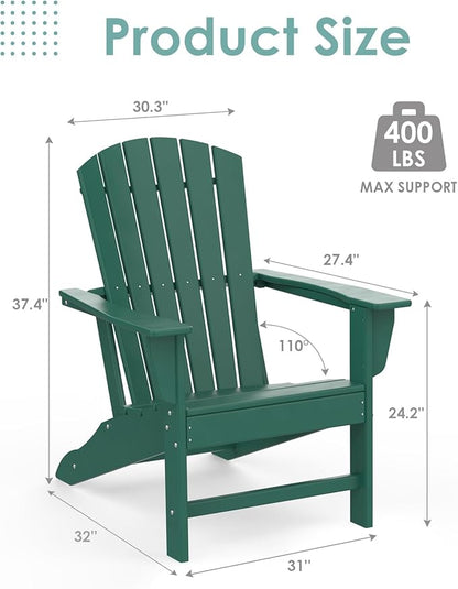 IVY&LANE Adirondack Chairs Set of 2 | HDPE Plastic | Outdoor Fire Pit Chairs | Oversized | All-Weather | Forest | for Outside Deck Backyard Patio Poolside Porch Lawn