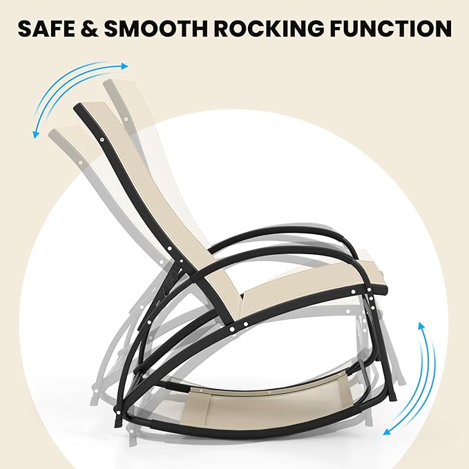 Giantex 2-in-1 Outdoor Rocking Chair, Convertible Lounge Chair with 4-Position Adjustable Backrest, Curved Armrests - Photo 6