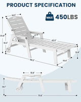 FOOWIN Chaise Lounge Chair Set of 2，HDPE Lounge Chair Outdoor with 5 Positions - Photo 3