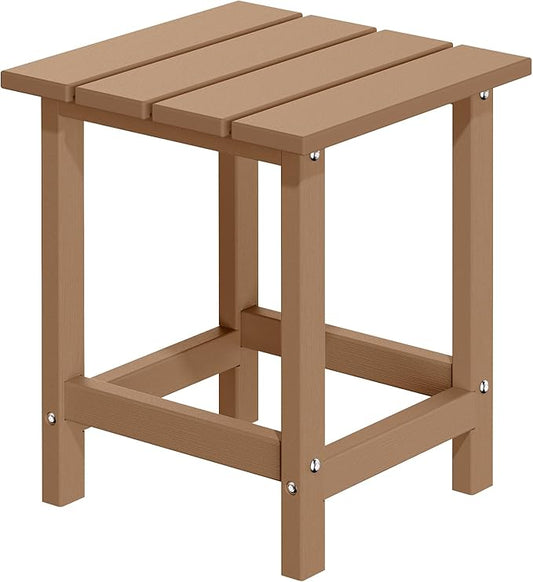 MUCHENGHY Adirondack Outdoor Side Table, 14.7" Patio Side Table Weather Resistant, HDPE Outdoor End Tables for Patio, Teak