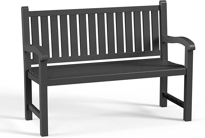 ROJIK Outdoor Bench Resin Patio Chairs Waterproof 2-Person Slatted Chairs with Sturdy Frame - Photo 1