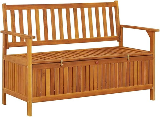 vidaXL 47.2" Patio Storage Bench, Solid Acacia Wood, Outdoor Garden Furniture with Ample Storage Space and Comfortable Seating