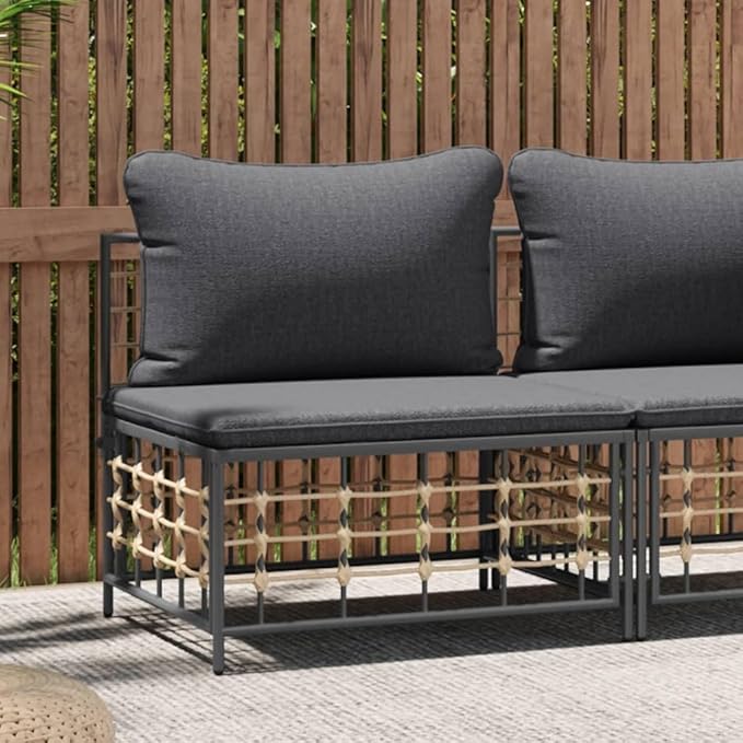 Metal Frame Outdoor Chairs,Garden Decorative Chairs,Reading Relaxation Chair,for Deck,Backyard,Porch,Patio Middle Sofa with Dark Gray Cushions Poly Rattan