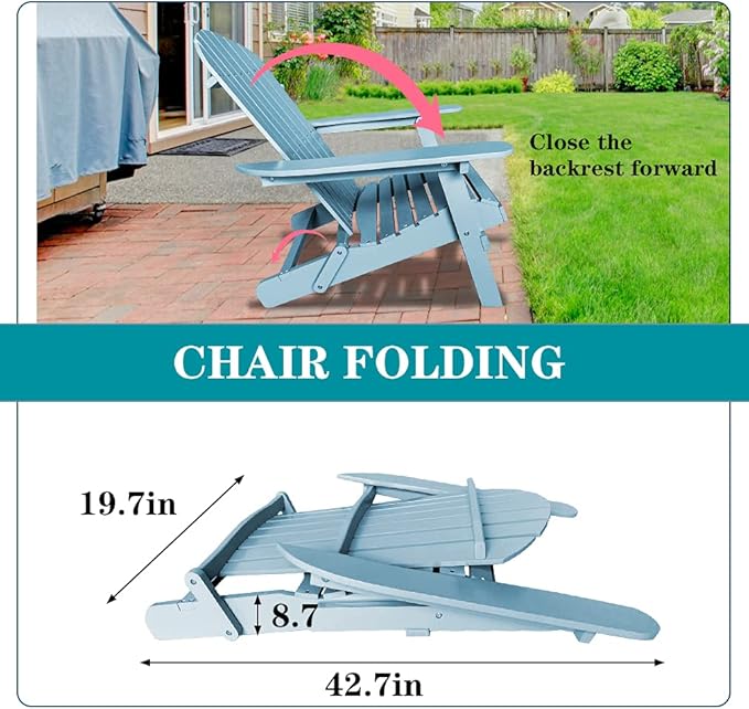 FDW Folding Adirondack Chair, All Weather Patio Chair Outdoor Fire Pit Chair for Patio Lawn Garden Backyard Deck Pool Beach