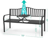 BODIOO Outdoor Metal Garden Bench 59" Patio Bench with Built in Table Park Bench - Photo 3