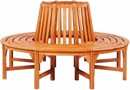 Garden Bench Brown Patio Bench Eucalyptus Wood Circular Design Solid Construction for Garden Patio