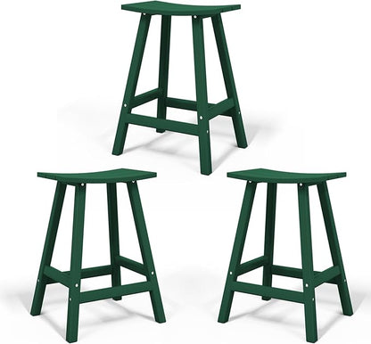 Costaelm All-Weather Bar Stools Set of 3, 24" Height Outdoor Bar Stools, Adirondack Poly Patio Bar Stool for Patio, Deck, Kitchen Counter and Garden, Dark Green