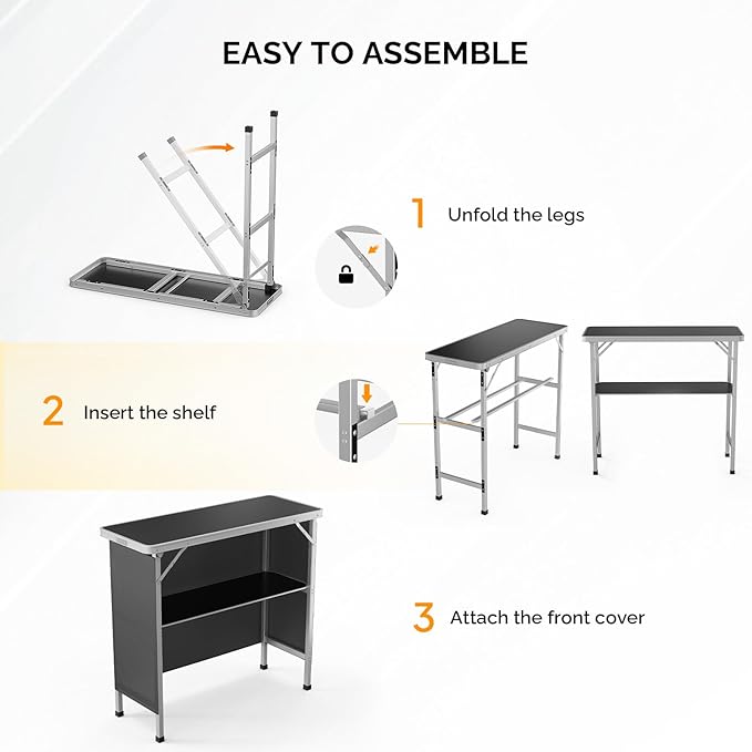 VINGLI 39" Portable Bar Table, Mobile Bar Table for Events, Party, Camping, Picnic, Tradeshow, Outdoor & Indoor with Black Skirt Carry Bag（Black）