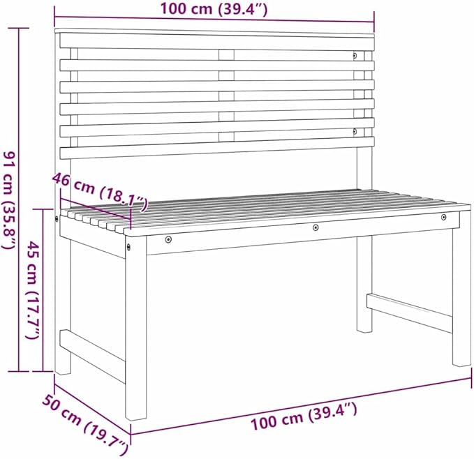 Garden Bench Brown 100 x 50 x 91cm Solid Acacia Wood,Sturdy Patio Bench with Modern Design for Outdoor Use