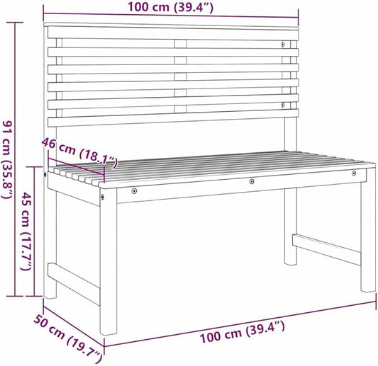 Garden Bench Brown 100 x 50 x 91cm Solid Acacia Wood,Sturdy Patio Bench with Modern Design for Outdoor Use