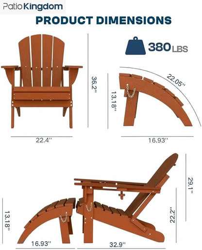 Terracotta 6-Piece Folding Adirondack Chair Set with Cup Holders, Ottomans, Side Table & Beige 11FT Cantilever Umbrella with Base, HDPE Outdoor Chairs