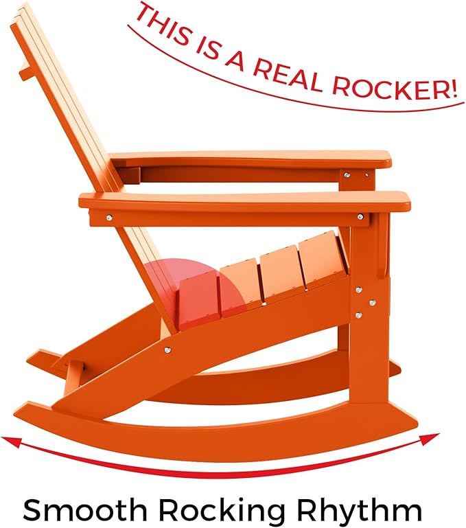 Costaelm Outdoor Adirondack Chair, All Weather Resistant Lawn Chairs Balcony Chair and Fire Pit Chairs, Patio Chair Outdoor Porch Rocking Chair High Back HDPE Poly Lumber, Orange