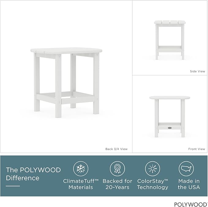 POLYWOOD SBT18WH South Beach 18" Outdoor Side Table, White