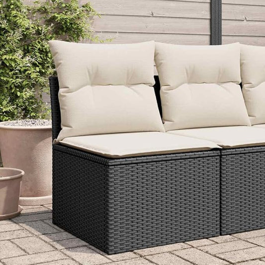 Armless Garden Chair Black Cream White with Under-Seat Storage, Sturdy Poly Rattan Weather Resistant Outdoor Furniture for Patio Lounge, Modular Design Comfortable Seating
