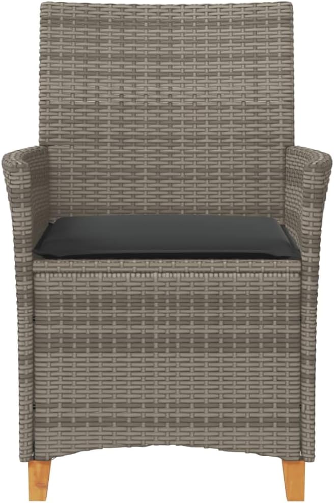 Patio Chairs with Cushions 2 pcs Gray Poly Rattan&Solid Wood, Suitable for patios, Gardens, Balconies - Photo 6