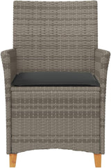 Patio Chairs with Cushions 2 pcs Gray Poly Rattan&Solid Wood, Suitable for patios, Gardens, Balconies - Photo 6