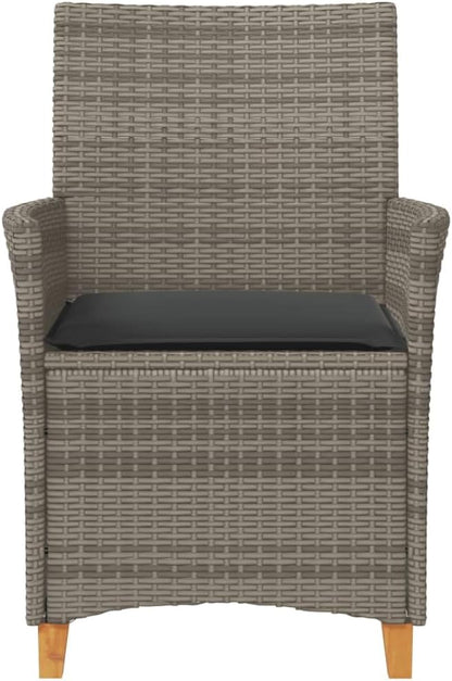 Patio Chairs with Cushions 2 pcs Gray Poly Rattan&Solid Wood, Suitable for patios, Gardens, Balconies