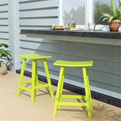 Costaelm All-Weather Bar Stools Set of 2, 24" Height Outdoor Bar Stools, Adirondack Poly Patio Bar Stool for Patio, Deck, Kitchen Counter and Garden, Lime