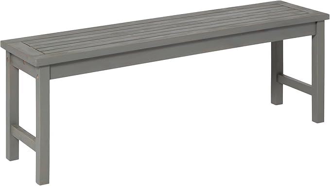 Walker Edison Rendezvous Modern Solid Acacia Wood Slatted Patio Bench, 53 Inch, Grey Wash