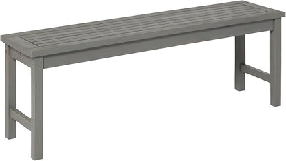 Walker Edison Rendezvous Modern Solid Acacia Wood Slatted Patio Bench, 53 Inch, Grey Wash