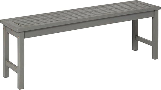 Walker Edison Rendezvous Modern Solid Acacia Wood Slatted Patio Bench, 53 Inch, Grey Wash