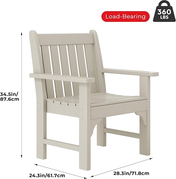Costaelm Outdoor Dining Arm Chair, Patio HDPE Garden Dining Table Chair, Poly Lumber Waterproof Restaurant Bistro Farmhouse Chairs for Outside Porch Backyard, Sand